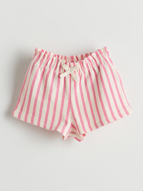 LCW Baby Beige Printed Girl's T-Shirt and Striped Shorts Set