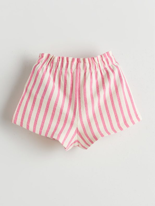 LCW Baby Beige Printed Girl's T-Shirt and Striped Shorts Set