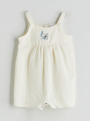 LCW Baby Cream Embroidered Girls' Romper