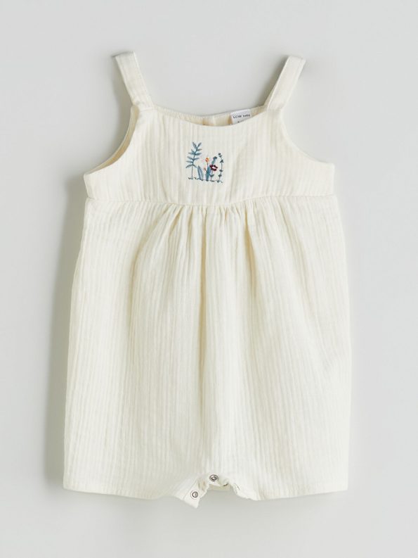 LCW Baby Cream Embroidered Girls' Romper