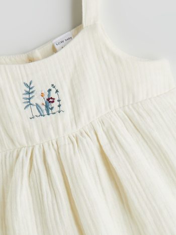 LCW Baby Cream Embroidered Girls' Romper