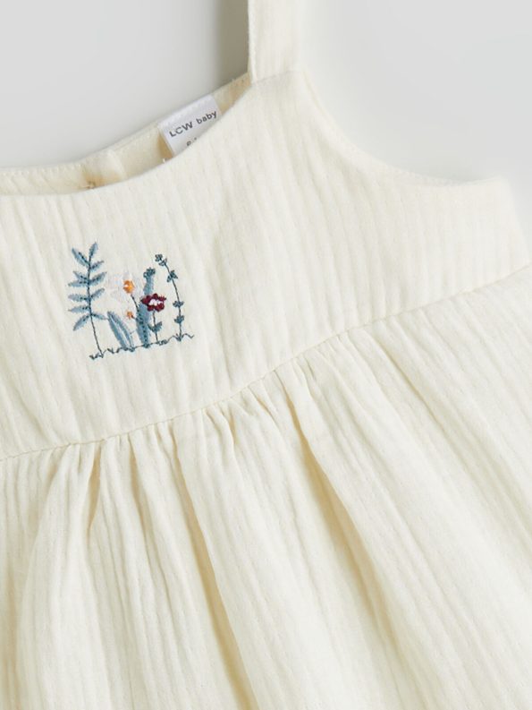 LCW Baby Cream Embroidered Girls' Romper