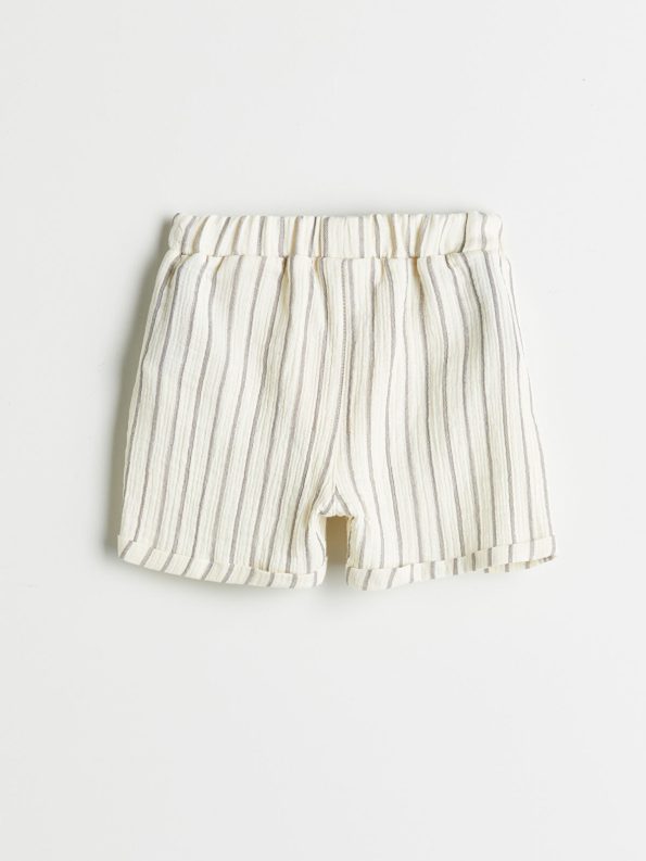 LCW Baby Cream Striped Elastic Waist Shorts for Boys