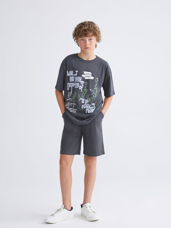 LCW Kids Charcoal Crew Neck Boys T-shirt and Shorts Set