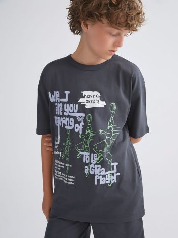 LCW Kids Charcoal Crew Neck Boys T-shirt and Shorts Set