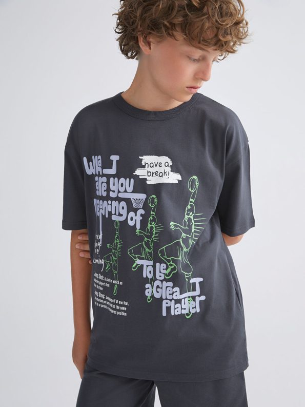 LCW Kids Charcoal Crew Neck Boys T-shirt and Shorts Set