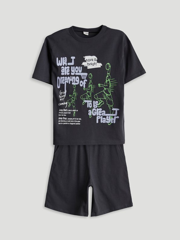 LCW Kids Charcoal Crew Neck Boys T-shirt and Shorts Set