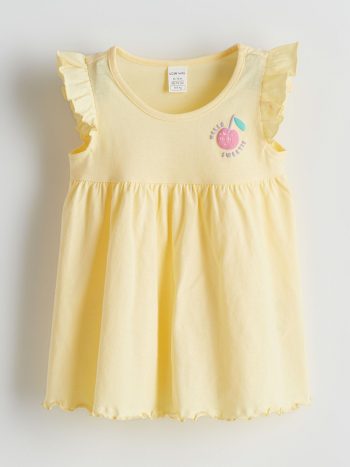 LCW Baby Yellow Bicycle Neck Dress Set for Girls - 3 Pieces