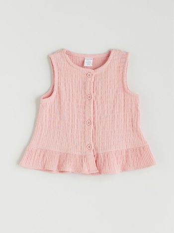 LCW Baby Pink Muslin Bicycle Neck Blouse and Shorts Set