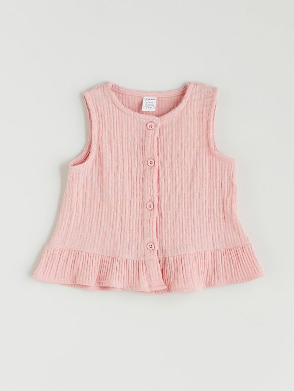 LCW Baby Pink Muslin Bicycle Neck Blouse and Shorts Set
