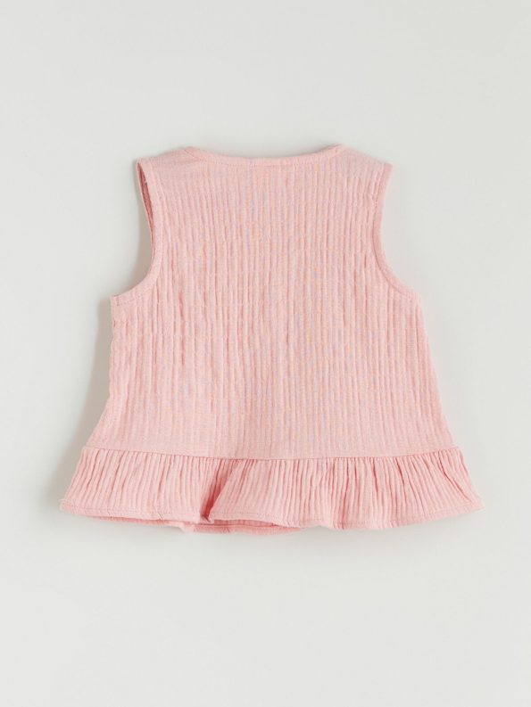 LCW Baby Pink Muslin Bicycle Neck Blouse and Shorts Set