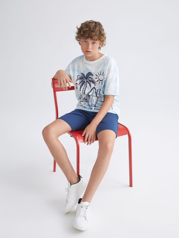 LCW Kids Blue Crew Neck Boys T-Shirt and Shorts Set