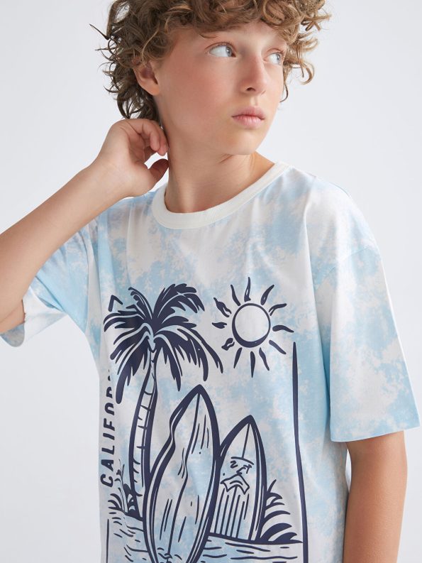 LCW Kids Blue Crew Neck Boys T-Shirt and Shorts Set