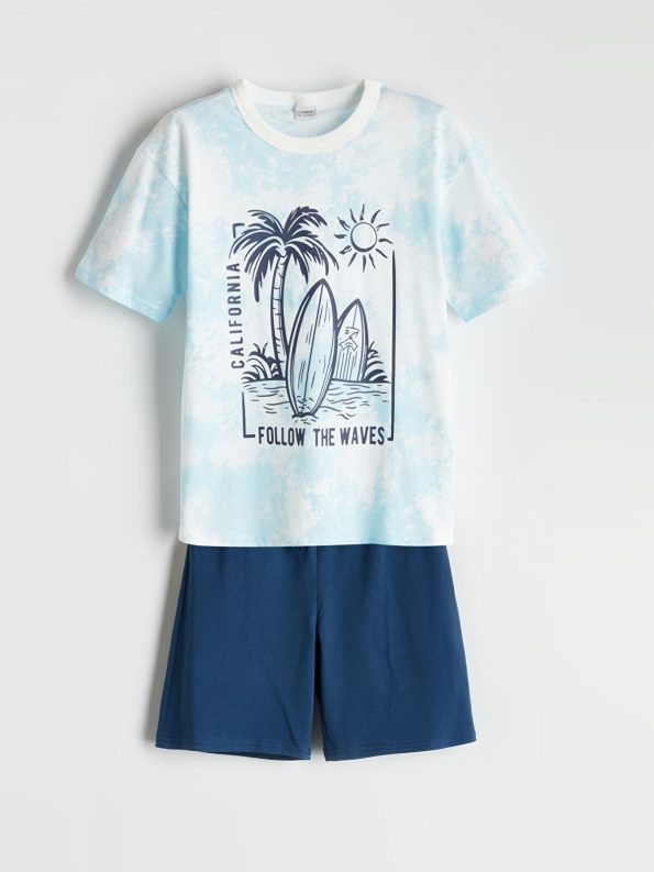 LCW Kids Blue Crew Neck Boys T-Shirt and Shorts Set