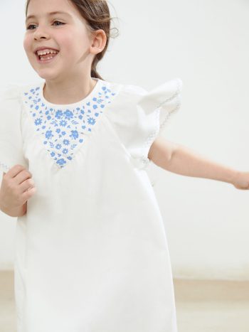 LCW Kids Cream Floral Print Cotton Dress for Girls