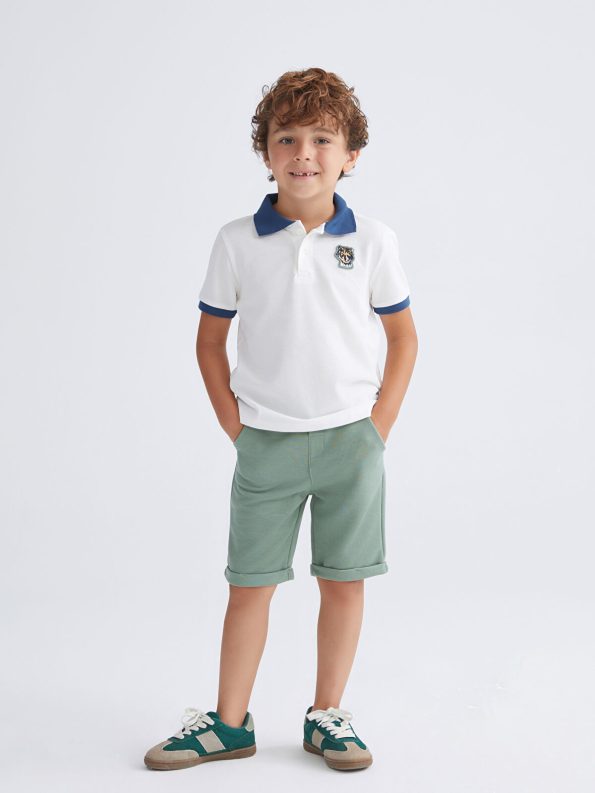 LCW Kids Ecru Polo Collar Embroidered Boys' T-Shirt and Shorts Set