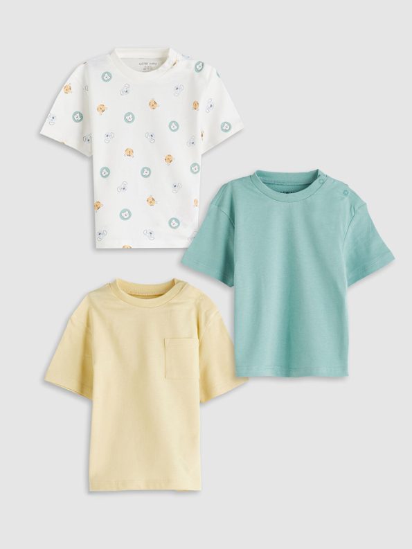 LCW Baby Yellow Short Sleeve Cotton T-Shirt Set for Boys