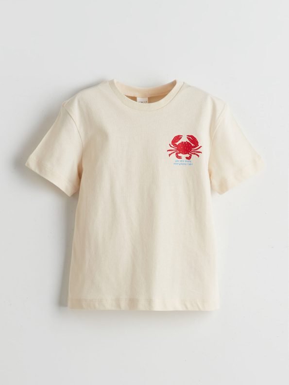 LCW ECO Beige Crab Print Boys' T-Shirt