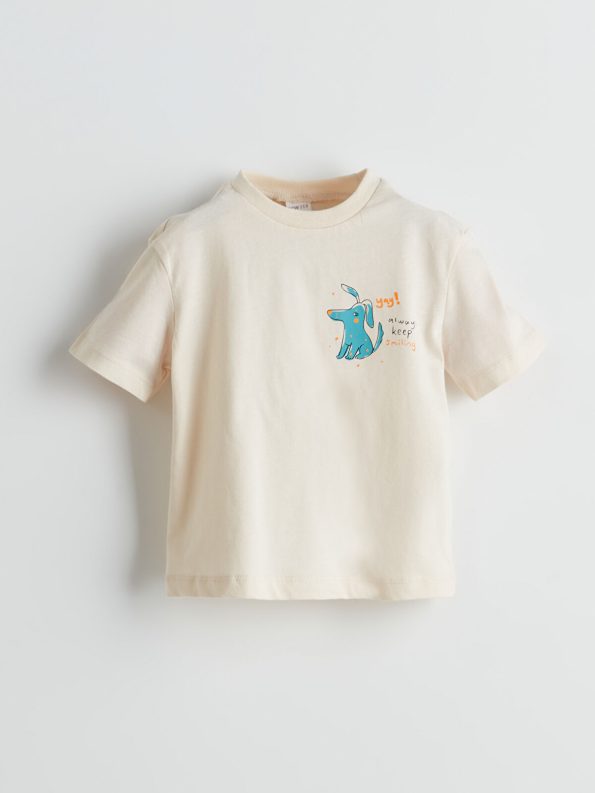 LCW ECO Beige Printed Crew Neck T-Shirt for Boys