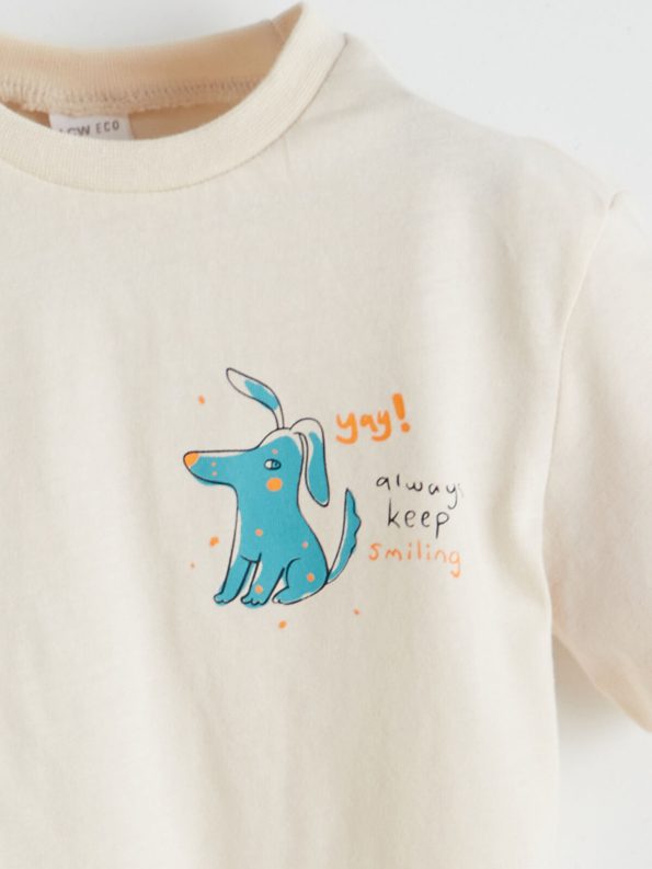 LCW ECO Beige Printed Crew Neck T-Shirt for Boys