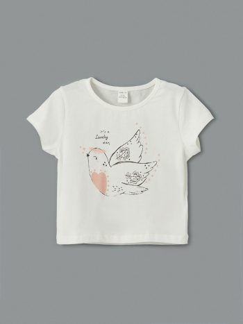 LCW ECO Pink Crew Neck Printed T-Shirt and Shorts Set for Girls