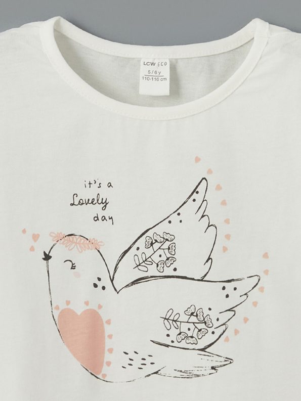 LCW ECO Pink Crew Neck Printed T-Shirt and Shorts Set for Girls