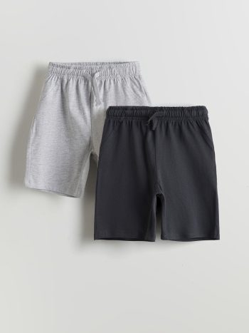 LCW Kids Dark Gray Elastic Waist Boys' Shorts - Set of 2