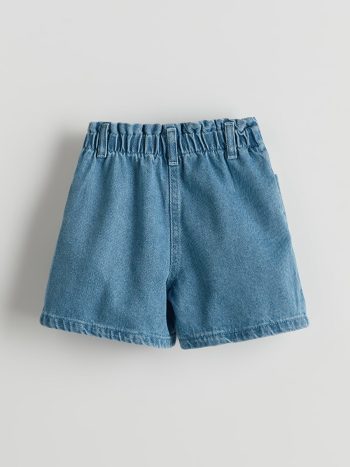LCW Kids Blue Elastic Waist Printed Girls Denim Shorts