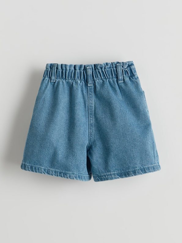 LCW Kids Blue Elastic Waist Printed Girls Denim Shorts