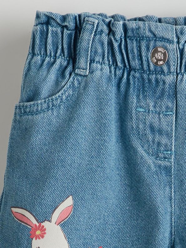 LCW Kids Blue Elastic Waist Printed Girls Denim Shorts