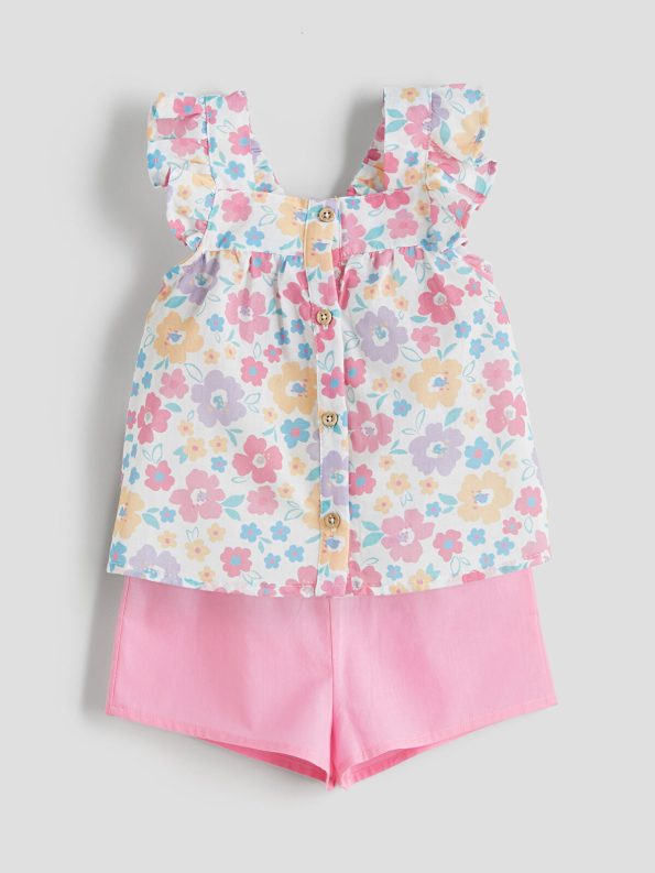 LCW Baby Beige Square Neck Floral Blouse and Shorts Set