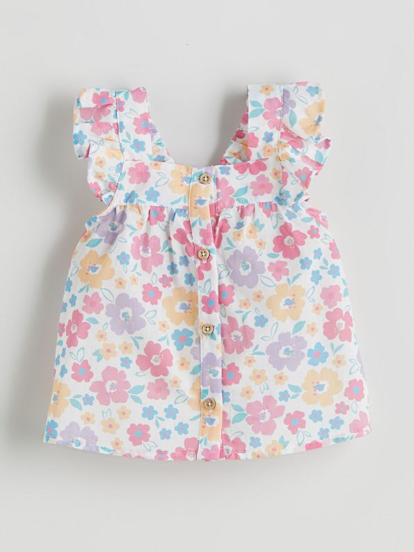 LCW Baby Beige Square Neck Floral Blouse and Shorts Set