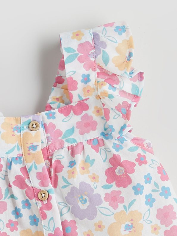 LCW Baby Beige Square Neck Floral Blouse and Shorts Set