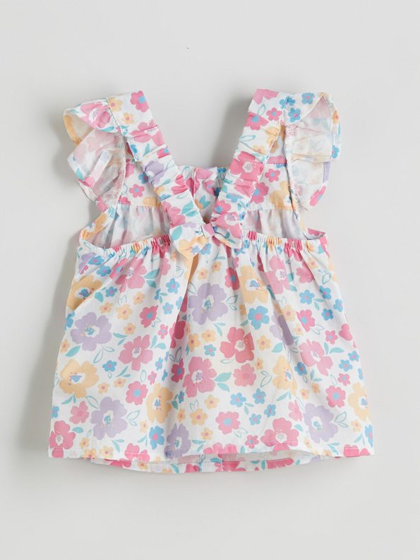 LCW Baby Beige Square Neck Floral Blouse and Shorts Set