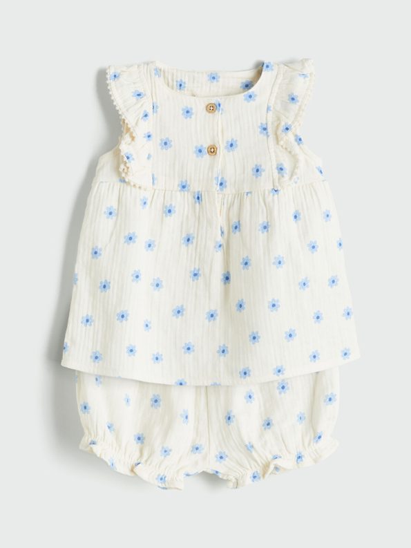 LCW Baby Ivory Floral Blouse and Shorts Set