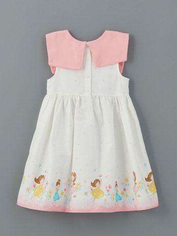 LCW Kids Cream Bicycle Neck Bow Detail Dress for Girls