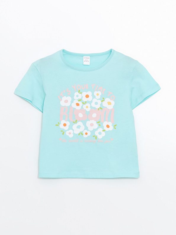 LCW Kids Turquoise Printed Crew Neck T-Shirt