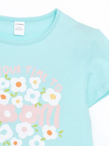 LCW Kids Turquoise Printed Crew Neck T-Shirt