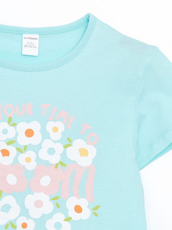 LCW Kids Turquoise Printed Crew Neck T-Shirt