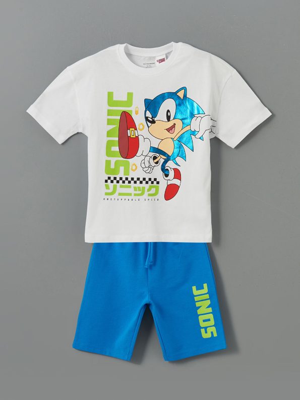 LCW Kids White Sonic Print Boys T-Shirt and Shorts Set