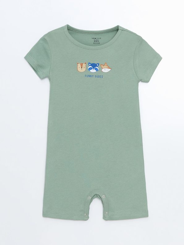 LCW ECO Green Printed Crew Neck Baby Boy Romper