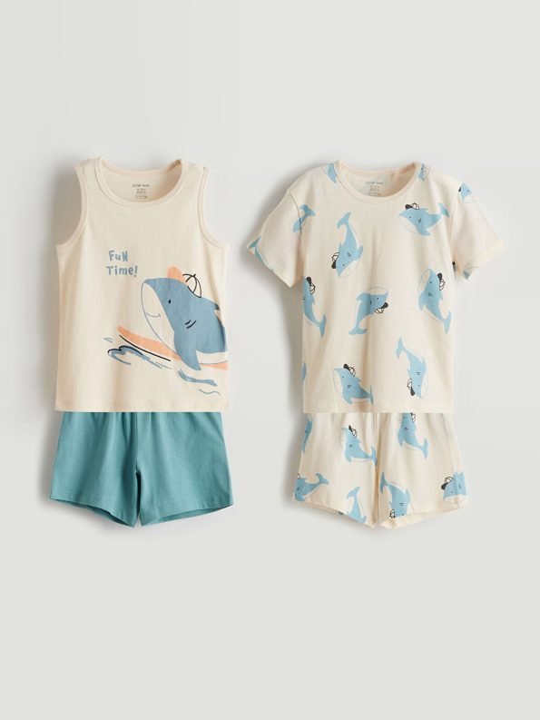 LCW Baby Cream Printed Boys' Tank Top and Shorts Set