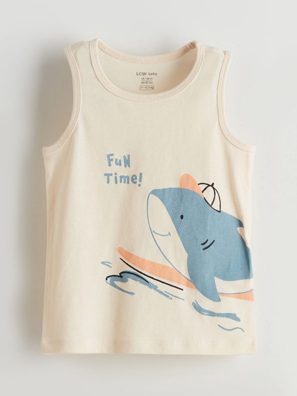 LCW Baby Cream Printed Boys' Tank Top and Shorts Set