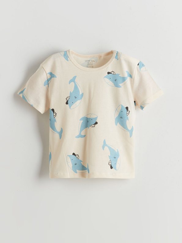 LCW Baby Cream Printed Boys' Tank Top and Shorts Set