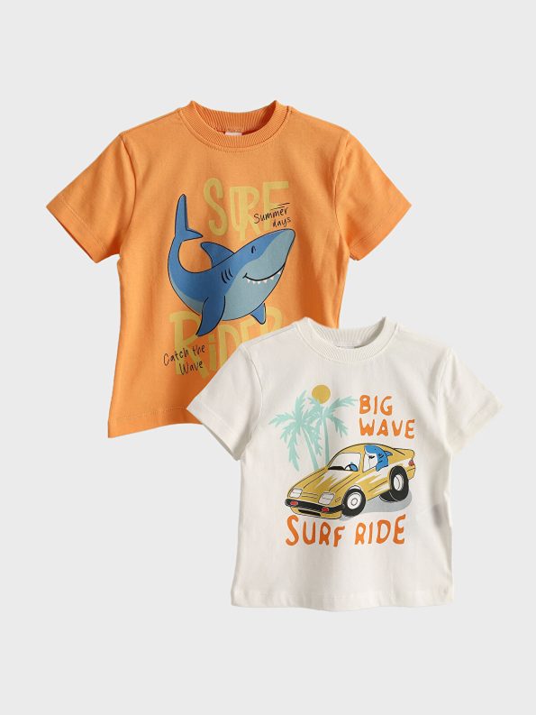 LCW Kids Orange Printed Boys' T-Shirt Set