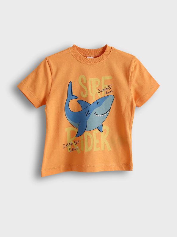 LCW Kids Orange Printed Boys' T-Shirt Set