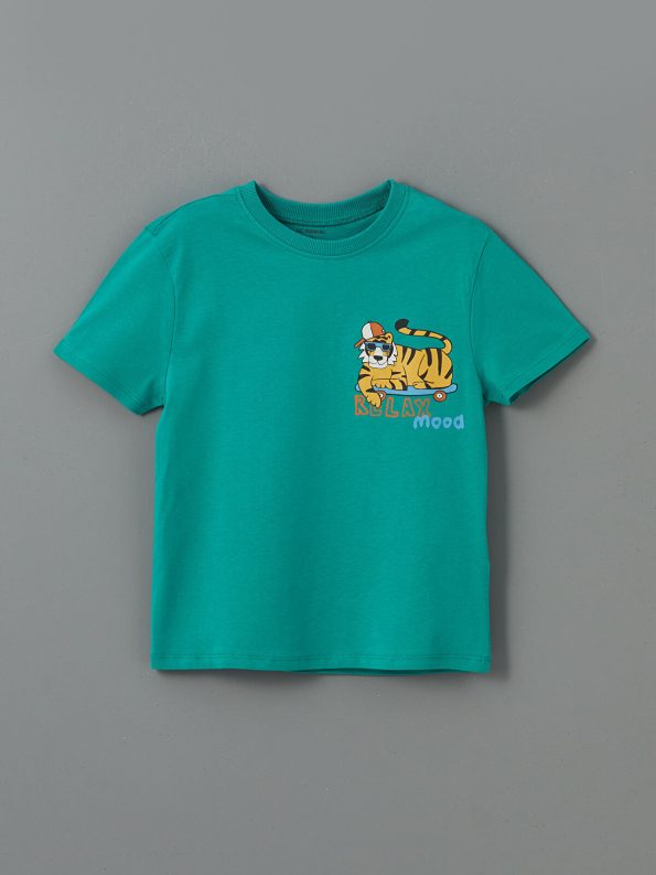 LCW Kids Cream Printed Crew Neck Boys T-Shirt Set