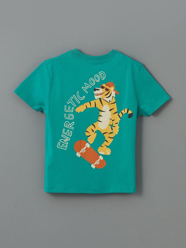 LCW Kids Cream Printed Crew Neck Boys T-Shirt Set