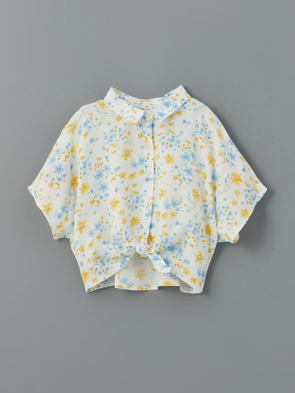 LCW ECO Blue Floral Girl's Crop Shirt