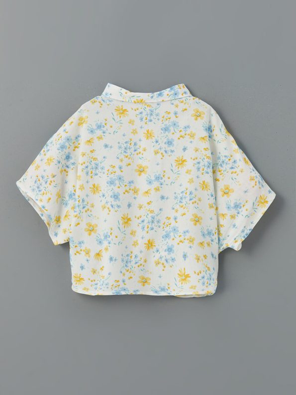 LCW ECO Blue Floral Girl's Crop Shirt